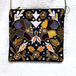 Beaded Boho handbag with long crossbody chain strap NWT